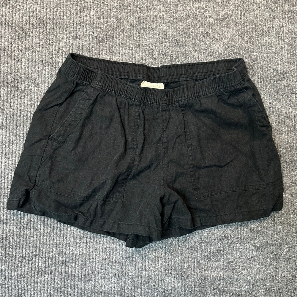 Universal Thread Pull-On Shorts Medium Black Solid Linen Blend‎ Elastic Waist